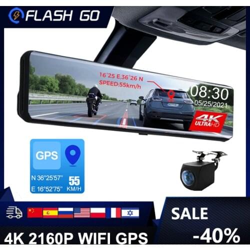 12 Inch Rear View Mirror Car DVR Recorder Dash Cam 4K Video WIFI GPS Track Sony IMX415 Ultra HD 3840*2160P Camera for Phone App