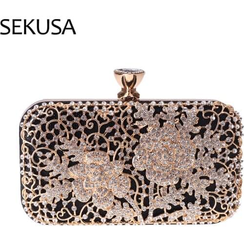 Hollow Out Fashion Women Clutch Metal Golden Evening Bags Shoulder Chain Party Handbags Box