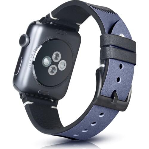 Blue-black Leather Fashion Bracelet for Apple Watch Band 6 Series SE 5 4 3 2 Stitching Casual Strap for iWatch 40mm 44mm 42/38mm