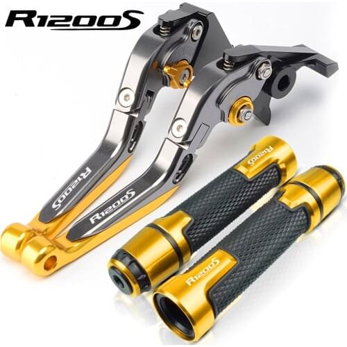 For BMW R1200S 2006 2007 2008 CNC Folding Extendable Motorcycle Brake Clutch Lever + Handle Grips 2006-2008 R 1200 S With logo