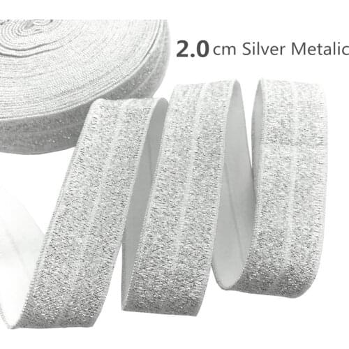 5Yards 2cm White Silver Metalic fold over elastic Handmade Hair Accessories DIY foe elastic band