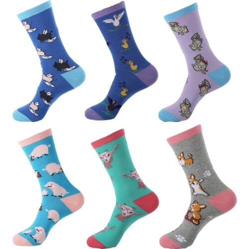 VPM Cotton Colorfu Womens Thick Dress Socks Harajuku Winter Warm Novelty Cute Kawaii Funny Pig Dog for Girl Christmas Gift