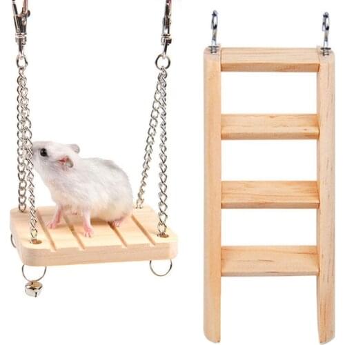 Hamster Wooden Ladder and Swing for Small Animal Toy, Natural Wooden Pine Guinea Pigs Rats Chinchillas Toys Accessories