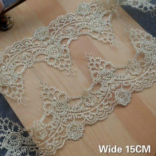 15CM Wide Exquisite Tulle Gold Thread Polyester Mesh Embroidery Lace Ribbon Clothing Wedding Dress Decoration Sewing Accessories