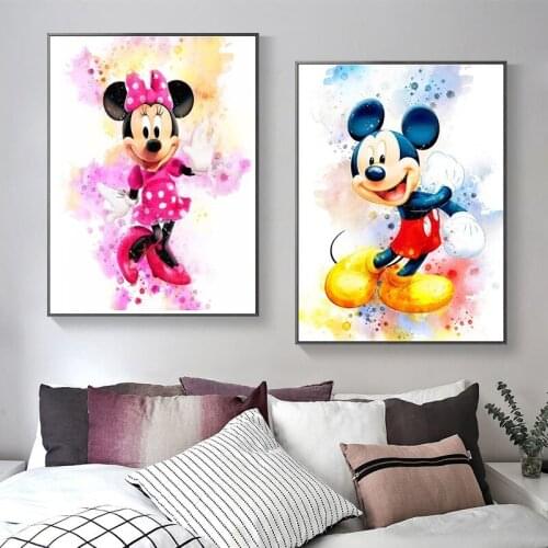 Canvas Painting Disney Mickey and Minnie and Donald Duck Watercolor Wall Art Pictures for Kids Room Home Decor Poster and Print
