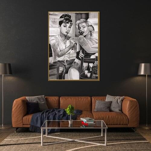 Tattoo Smoking Sexy Women Portrait Poster Abstract Figures Canvas Painting For Living Room Wall Decorative Pictures Home Decor