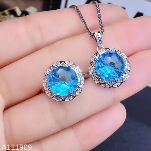 KJJEAXCMY boutique jewelry 925 sterling silver inlaid Natural Blue topaz endant ring Womens suit support detection popular
