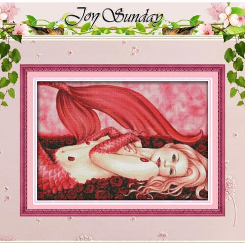 Red Mermaid Patterns Counted Cross Stitch DIY 11CT 14CT Cross Stitch Sets Wholesale Cross-Stitch Kits Embroidery Needlework