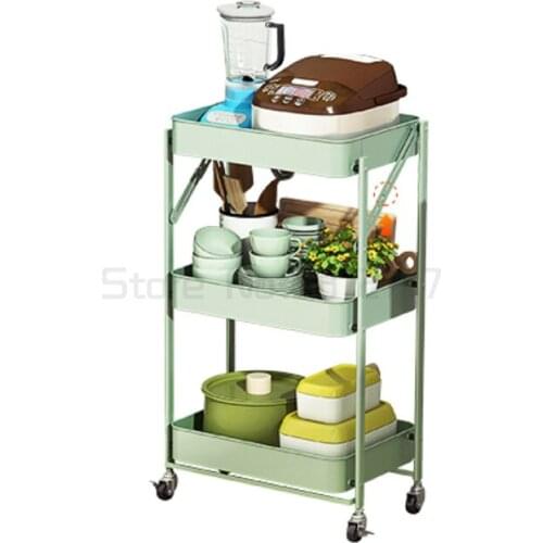 Kitchen shelf trolley floor multi-layer foldable storage vegetable basket supplies storage rack