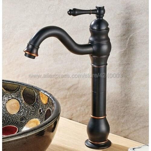 Black Oil Rubbed Brass Deck Mount Swivel Spout Bathroom / Kitchen and Bar Sink Faucet - One Hole / Handle Knf300