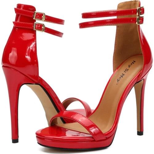 Mens Heels Ankle Straps Sandals Drag Queen Trans Queer Crossdresser Stiletto Patent Leather Plus Size EUR 40-50 Women Shoes