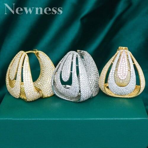 Newness Fashion 3Tone Cubic Zirconia Earrings Trendy Charms DUBAI Big Round Hoop Statement Earring for Women Wedding Jewelry