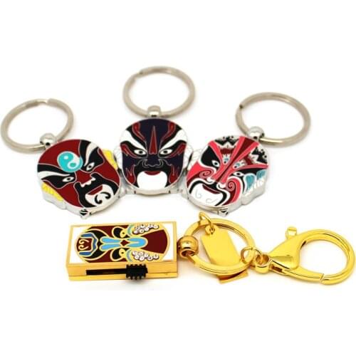 New Metal Keychain Peking Opera Mask USB Flash Drive 4GB 8GB U Disk Memory Stick Pen Drive 64GB PenDrive 16GB 32GB PC gift