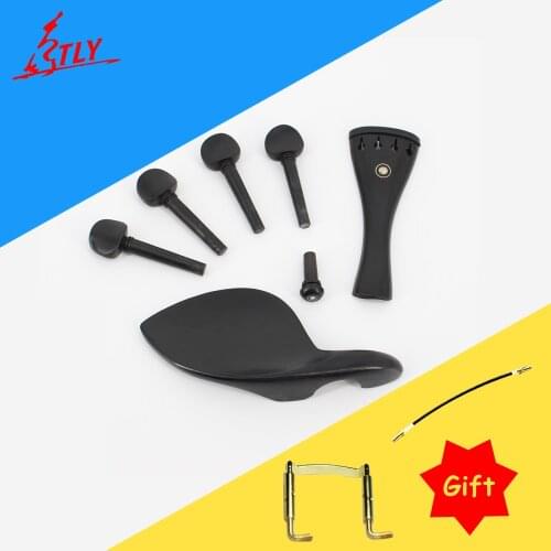 One Set of Ebony Violin Accessories Tailpiece Drawplates+4 Pegs+Chinrest+Knob Professional Ebony Violin Parts 4/4 3/4 1/2 1/4