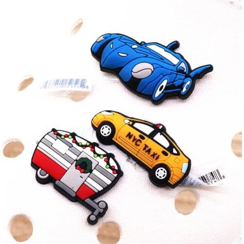 Original Luxury Caravans Shoe Accessories Charms Taxi Batmobile PVC Shoe Buckle Decoration for croc jibz Kids X-mas Party Gifts