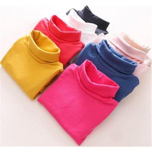 2018 new cotton autumn girls basic shirts winter turtleneck collar t shirt for 3-8 years baby girl long sleeve clothes AA3050