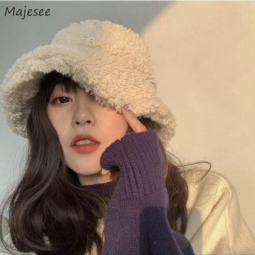 Bucket Hats Autumn Winter Letter Embroidery Warm Thicken Velvet Cap Korean Style New Fashion Retro All-match Female Outwear Hat