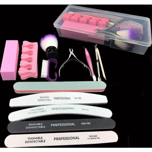 13 Pcs/set Professional Nail File Kit Washable Nail FIles Buffer Block Cuticle Pusher UV Gel Poloshi Manicure Tools With VIP Box