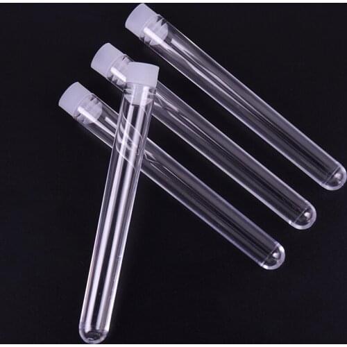 10PCS 12x100mm Lab Clear Plastic Test Tube Round Bottom Tube Vial with Cap Office Lab Experiment Supplies