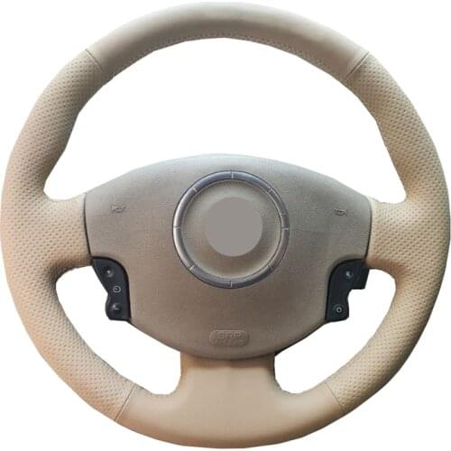 Hand Sewing Car Steering Wheel Cover Wrap Beige Leather Suede For Renault Megane 2 2002-2009 Scenic 2 (Grand Scenic) Kangoo 2