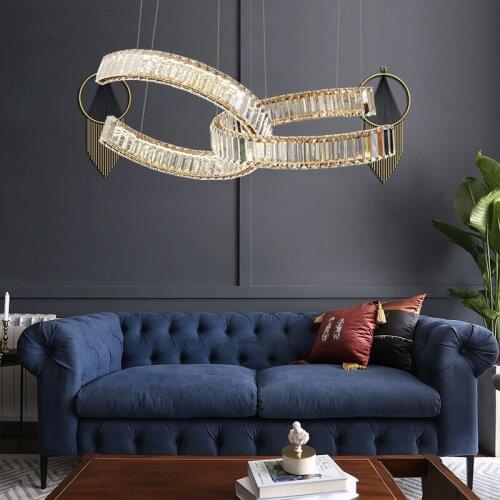 Modern Luxury Crystal Round LED Chandelier Nordic Art Stainless Steel Gold Silver Crystal Hanging Light Restaurant Chandelier