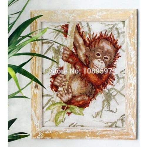 Fishxx Cross-Stitch Col180-3 animal [Forests or orangutan] cloth, accurate pattern,11CT kit