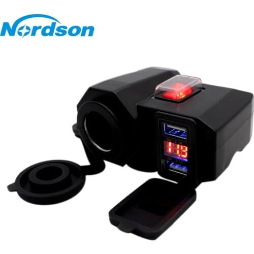 Nordson Waterproof 12V Motorcycle Dual USB Charger Cigar Lighter Socket LED Voltmeter Accessories Parts for Motocross Dirt Bike