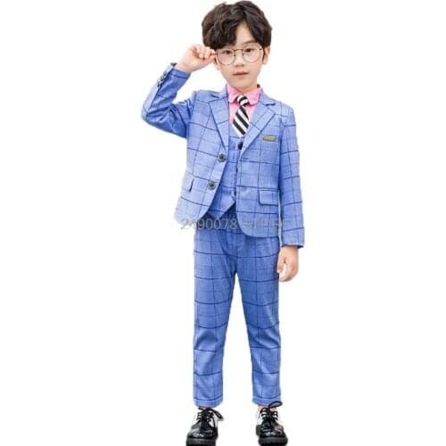 Japan Kids Formal Jacket+vest Pants 3pcs Wedding Suit Flower Boys Gentleman Birthday Dress Children Party Costume Clothing 2-12T