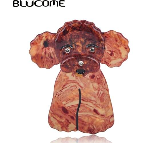 Blucome Lovely Brown Toy Poodle Dog Shape Brooch Animal Pattern Acrylic Jewelry For Lady Women Corsage Pins Brooches Accessories