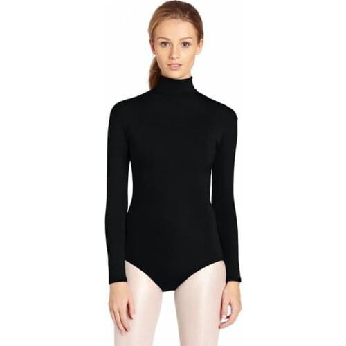 Ensnovo Women Spandex Leotard High Neck Long Sleeve Ballet Dancewear Bodysuit Jumpsuit