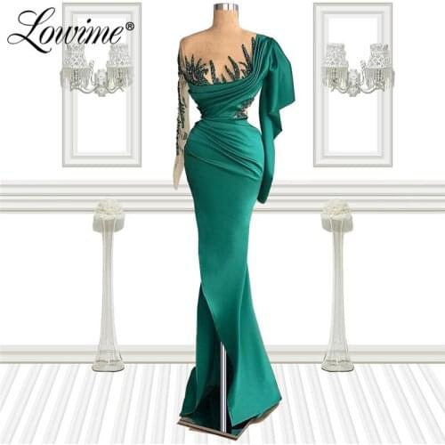 Muslim Evening Gown Mermaid Beaded Crystals Plus Size Satin Party Dress Middle East Prom Dresses 2021 Customized Celebrity Dress