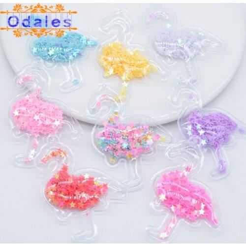 16Pcs/lot Shake Flamingo Appliques Transparent Bling Bling Star Flowing Bird Patches for Children Clip DIY Hair Clip Accessories