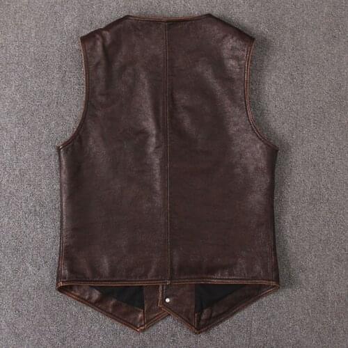 2020 Vintage Brown Men American Casual Style Leather Plus Size XXXL Genuine Cowhide Spring Short Natural Vest FREE SHIPPING
