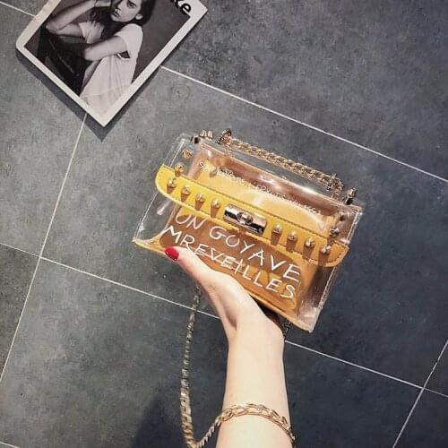 2021 Women Transparent Bag PVC Jelly Bag Messenger Bags Female Rivet Shoulder Bags Fashion Handbags Chain Womens' Pouch