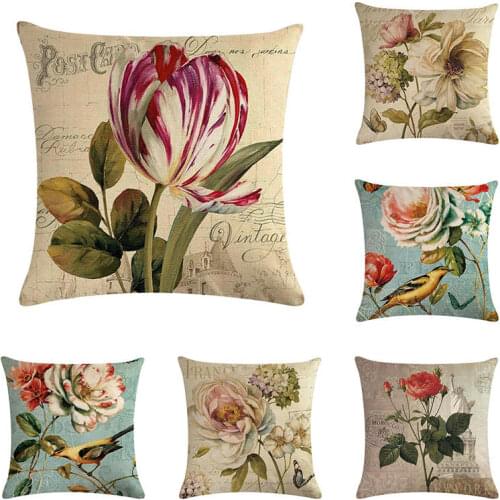 45*45cm American retro flower arrangement print Cushion Cover Linen Throw Pillow Car Home Decoration Decorative PillowcaseT429