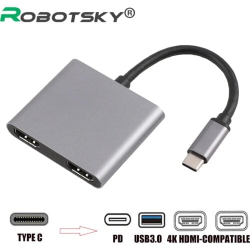 4k HD USB Type c To Dual HDMI-compatible 87W PD USB 3.0 HUB Display Dual Screen USB C HDMI-compatible Audio Video Converter