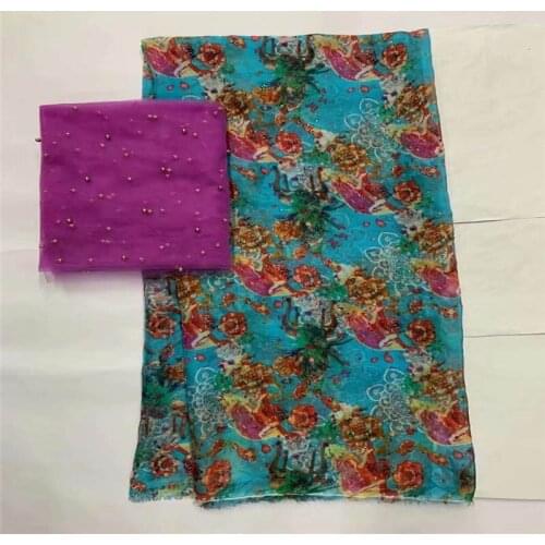 5+2 Yards/set ) African soft silk fabric for garment neat embroidery on the material with swiss voile lace tissu! LXF51123