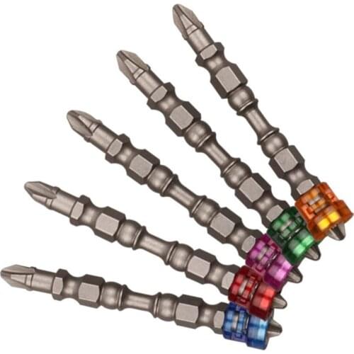 5pcs PH2 Hardness 65mm Double Cross Head Magnetic Electric Screwdriver Bit Phillips Screw Driver With Ring