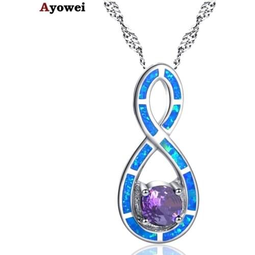 Ayowei 5.12g Purple zircon for Women party gift Blue fire opal 925 silver Necklace Pendant Fashion Jewelry OP788A