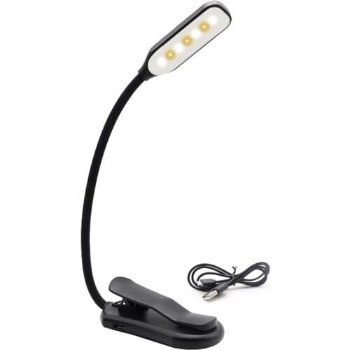 Black Rechargeable LED Lamp Eye-Care Book Light Reading Light 3 Levels Strain-Free Healthy Eyes Up to Many Hours Reading