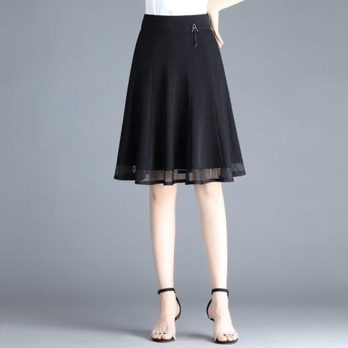 Black A-line Midi Skirts Half-length Female Summer Fashion Short Skirt 2021 New High Waist Lace Umbrella Skirt Women BSQ450