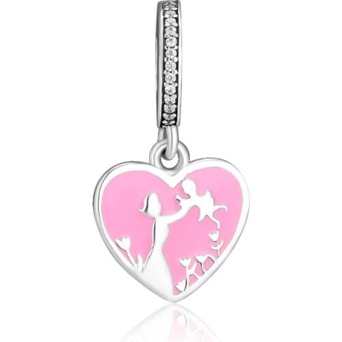 CKK 925 Sterling Silver Bead Mom Baby Heart Dangle Charms Beads for Jewelry Making Fit Europe Bracelets DIY Accessories kralen