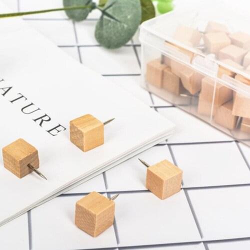 Wood Decorative Push Pins, Wood Head and Steel Needle Point Thumb Tacks for Photos, Maps and Cork Boards