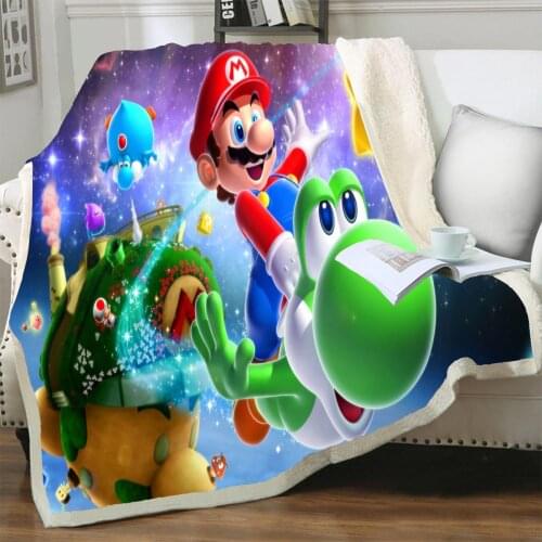 Cartoon Anime Super Mario Blankets for 3D Printed Flannel Three Thicken Blanket on Bed Sofa Home Textiles Sherpa Throw Blanket