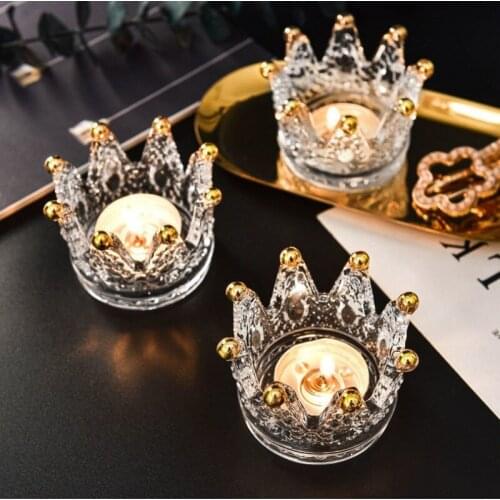Crystal Candlestick Transparent Crown Glass Candle Holder Wedding Dinner Decor Candlestick Home Party Decoration Accessories
