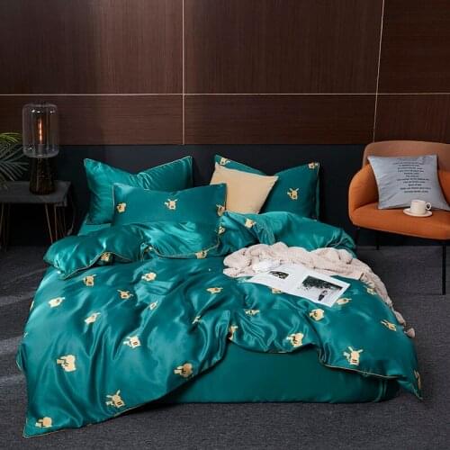 Washed silk bedding set comfortable king size home bedroom bed cover quilt cover duvet cover sets fitted sheet tencel printed