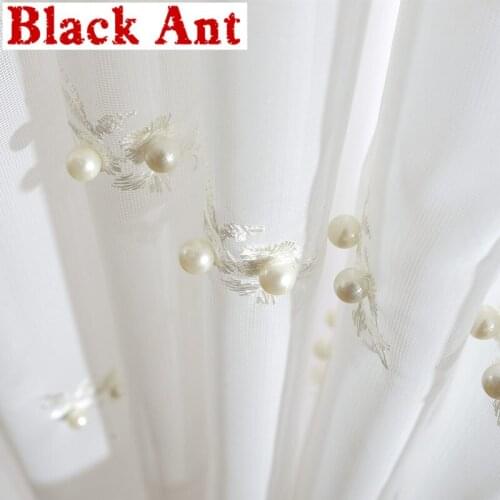 Lace Pearls Sheer Curtain For Living Room White American Style Tulle Curtain French Light Luxury Window Fabric Drape WP267#40
