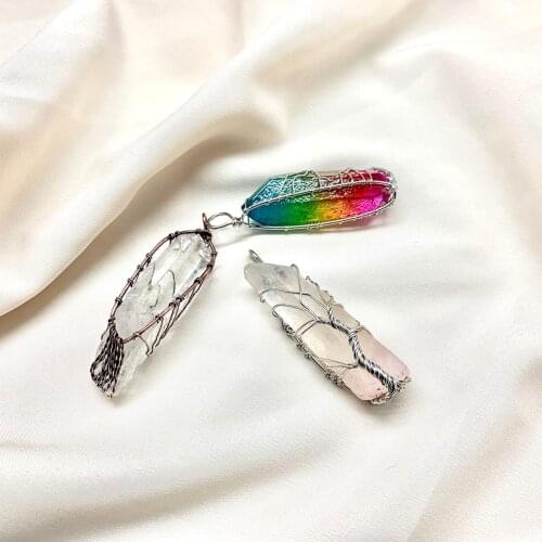 Momiji 1PC Natural Stone Pendant Crystal Quartz Amethyst Tiger Eye Opal Tree of Life Shape Jewelry Accessories Gift Wholesale