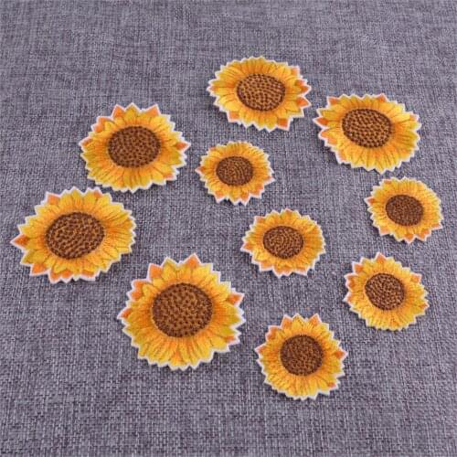 LETAOSK 10pcs Shimmery Yellow Sunflower Patch Iron-On Sew-On Embroidered DIY Craft Clothes Applique
