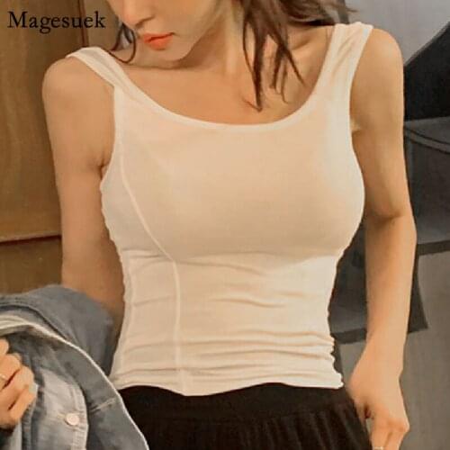 Sleeveless Summer White Tank Tops Women Vest Elastic Cotton Slim Corset Tops Female Solid Casual Out Wear Tops Women 2021 15404
